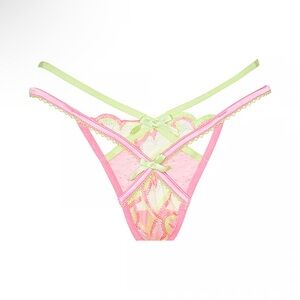 NEW For Love And Lemons Hugging Hearts Embroidered Thong Panty XXS